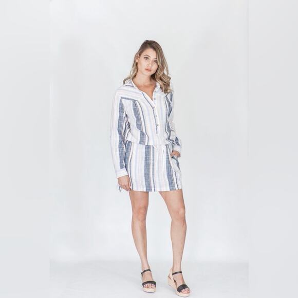 XiRENA Emersyn Striped Long Sleeve Tie Dress Multi Color Neutral Boho Size L - Picture 2 of 12